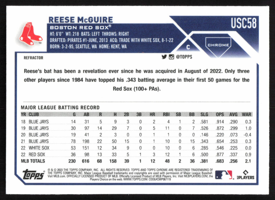 2023 Topps Chrome Update #USC58 Reese McGuire Refractor