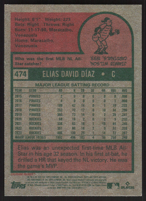 2024 Topps Heritage #474 Elias Díaz