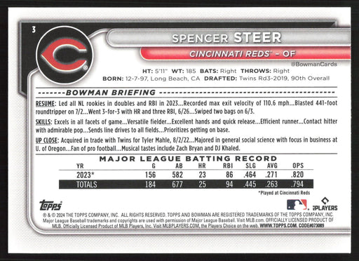 2024 Bowman #3 Spencer Steer