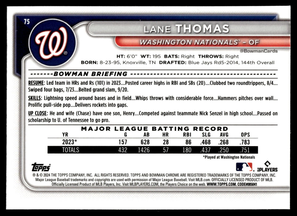 2024 Bowman Chrome #75 Lane Thomas