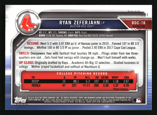 2019 Bowman Draft #BDC-16 Ryan Zeferjahn Chrome Refractor #/150