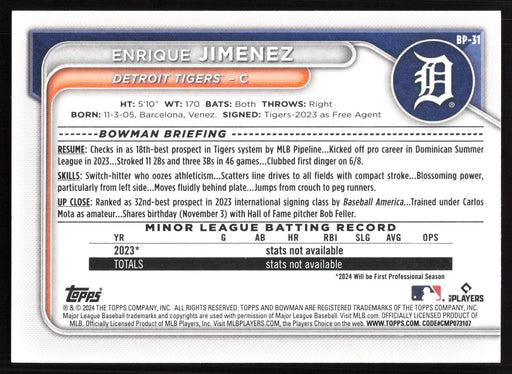 2024 Bowman #BP-31 Enrique Jimenez Base