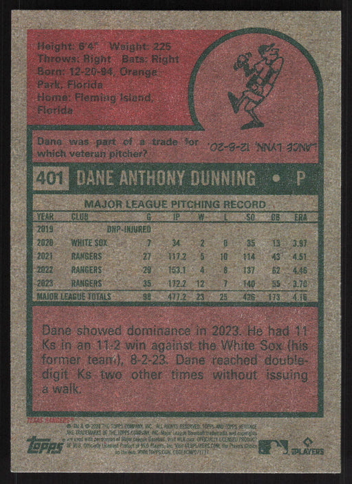 2024 Topps Heritage #401 Dane Dunning Base