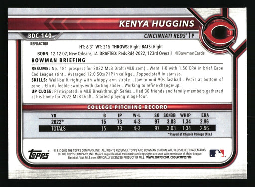 2022 Bowman Draft #BDC-140 Kenya Huggins Chrome Refractor