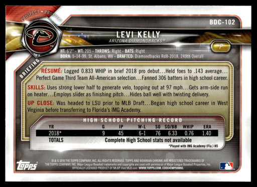 2018 Bowman Draft #BDC-102 Levi Kelly Chrome