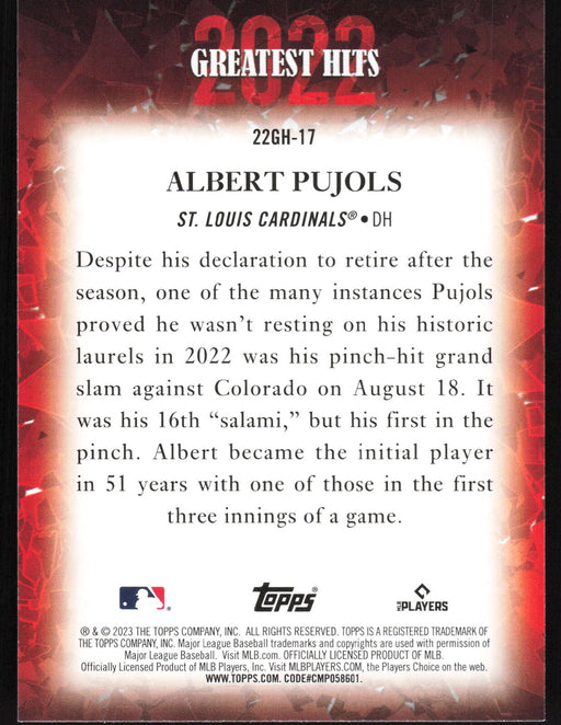 2023 Topps #22GH-17 Albert Pujols 2022 Greatest Hits