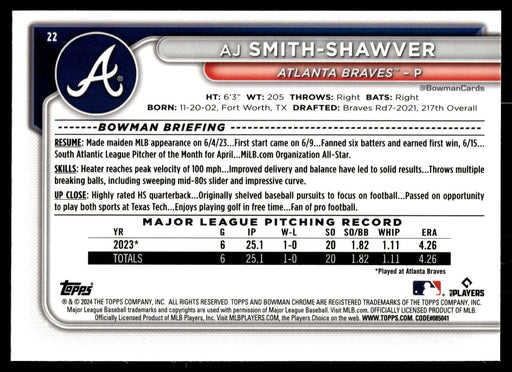 2024 Bowman Chrome #22 AJ Smith-Shawver