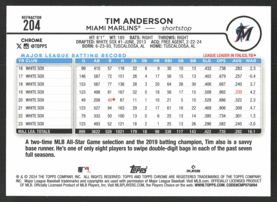 2024 Topps Chrome #204 Tim Anderson Refractor