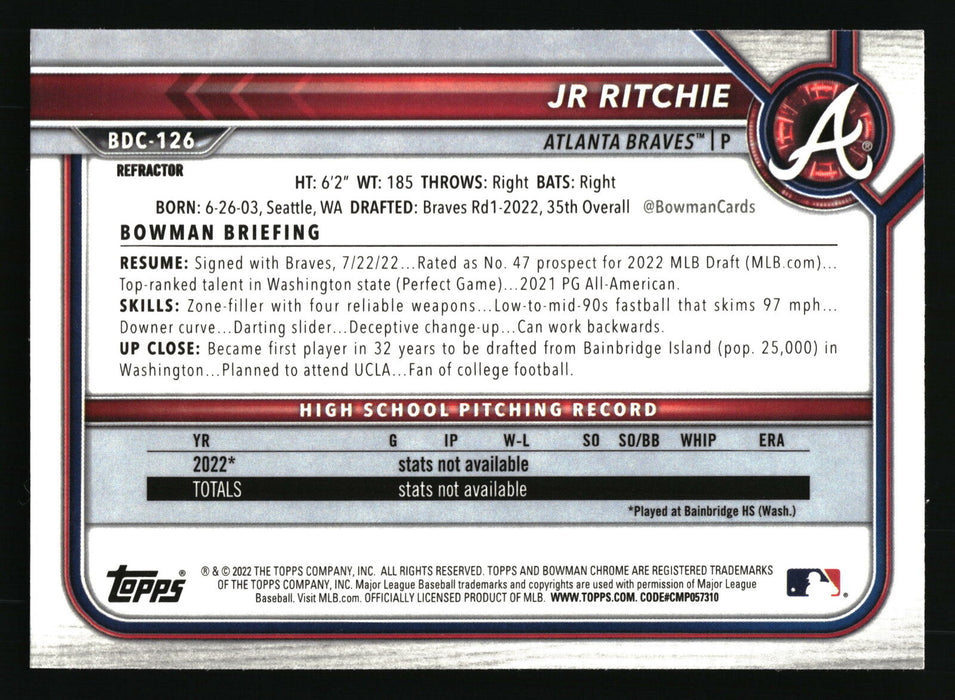 2022 Bowman Draft #BDC-126 JR Ritchie Chrome Refractor