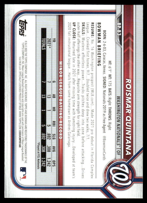 2022 Bowman #BP-83 Roismar Quintana Prospects