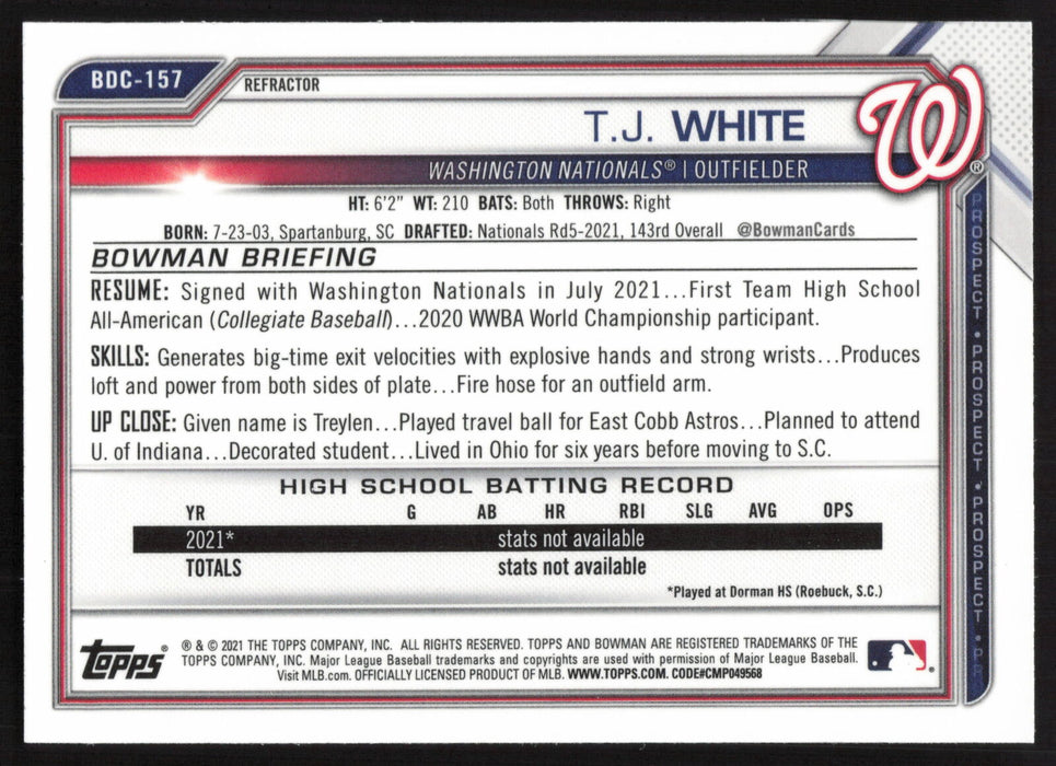 2021 Bowman Draft #BDC-157 T.J. White Chrome Refractor