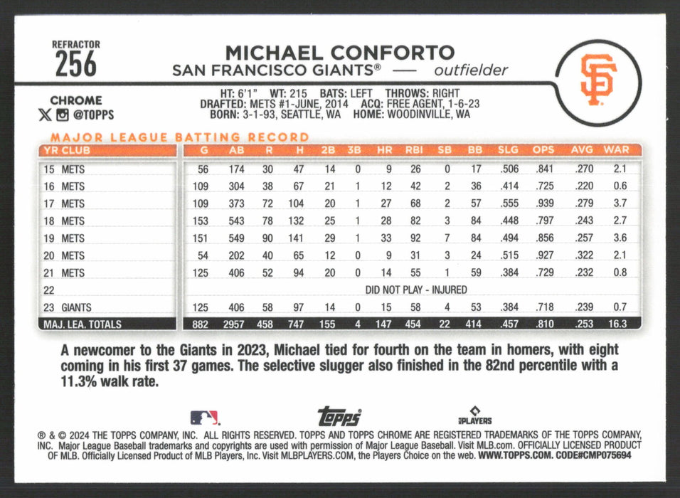 2024 Topps Chrome #256 Michael Conforto Refractor