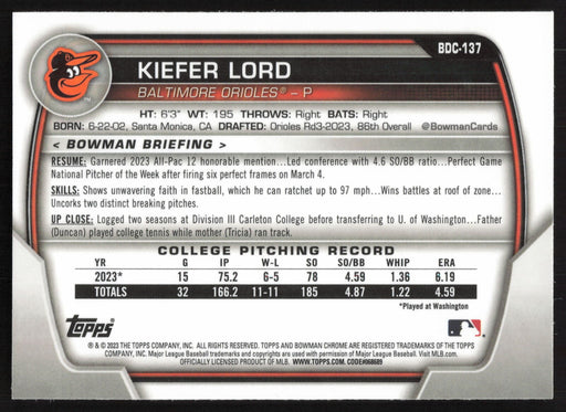 2023 Bowman Draft #BDC-137 Kiefer Lord Chrome Lunar Glow Refractor