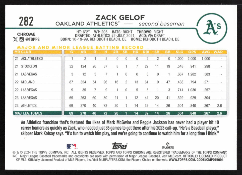 2024 Topps Chrome #282 Zack Gelof