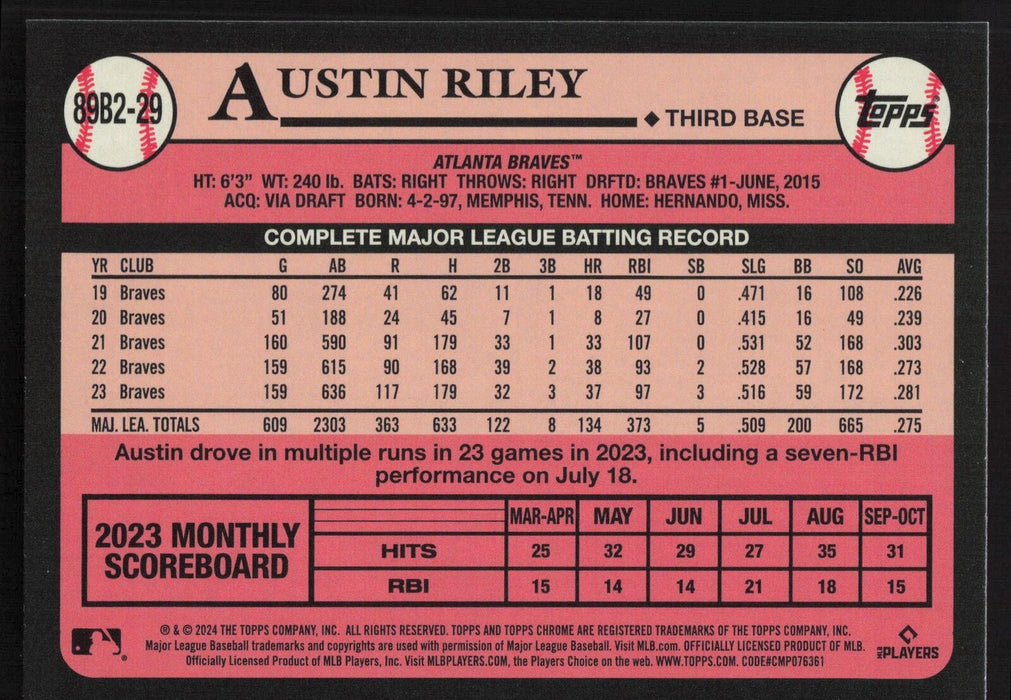 2024 Topps #89B2-29 Austin Riley 1989 Topps Baseball 35th Anniversary Foil