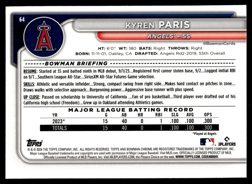 2024 Bowman Chrome #64 Kyren Paris