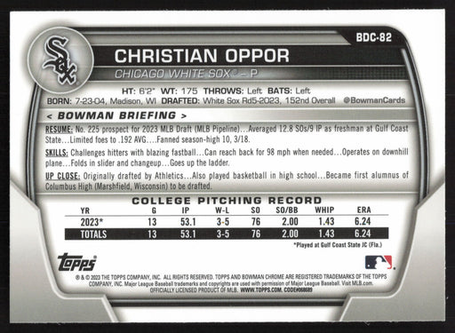 2023 Bowman Draft #BDC-82 Christian Oppor Chrome Lunar Glow Refractor