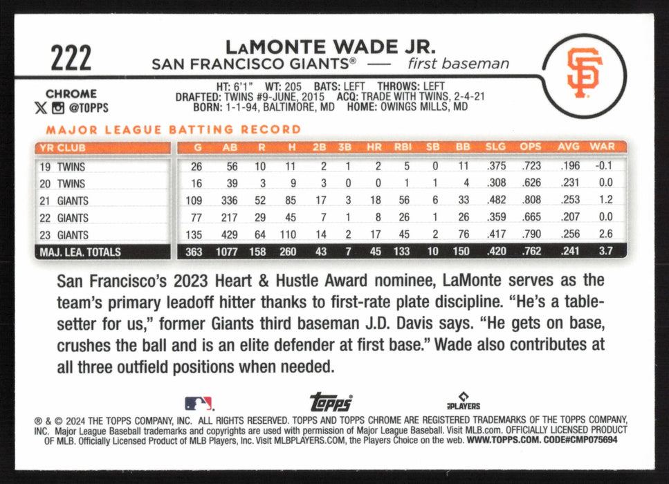 2024 Topps Chrome #222 LaMonte Wade Jr.