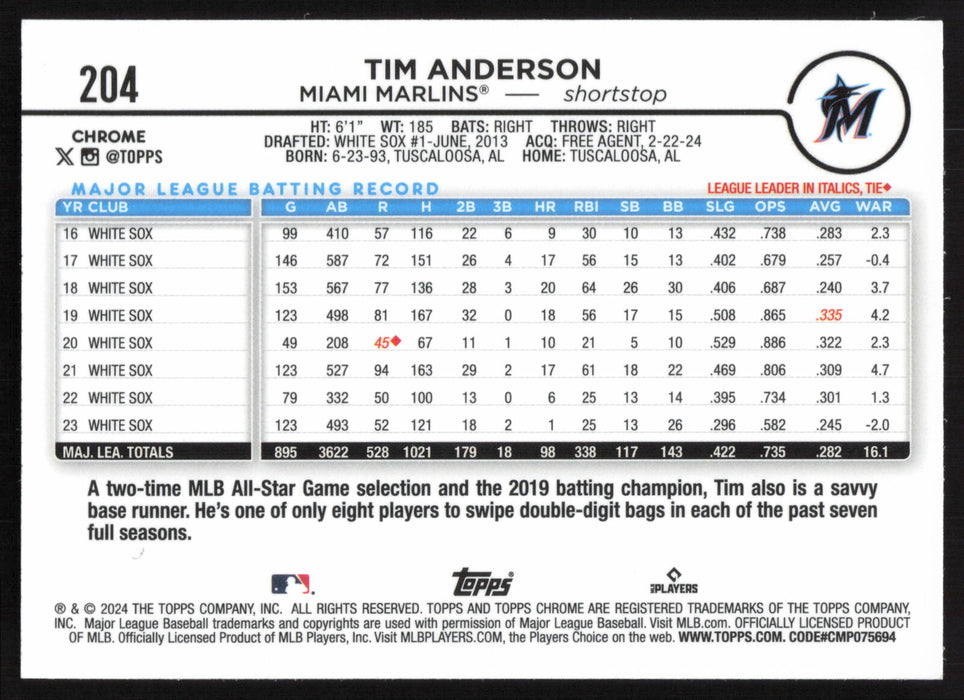 2024 Topps Chrome #204 Tim Anderson