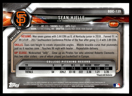 2018 Bowman Draft #BDC-139 Sean Hjelle Chrome