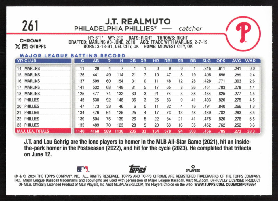 2024 Topps Chrome #261 J.T. Realmuto