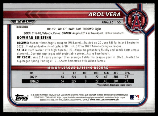 2022 Bowman Draft #BDC-46 Arol Vera Chrome Refractor