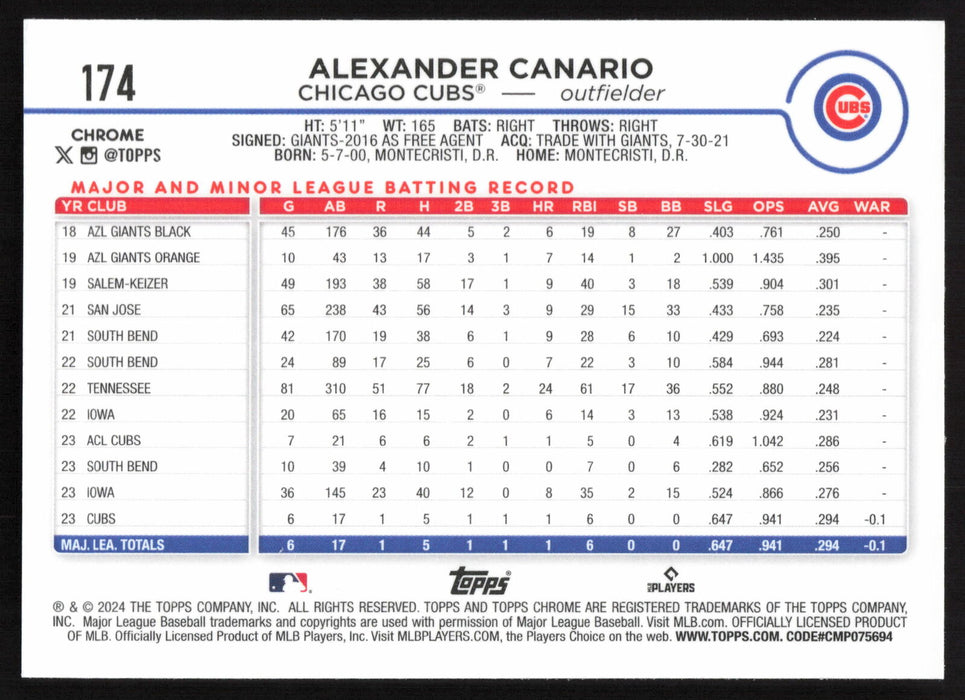 2024 Topps Chrome #174 Alexander Canario