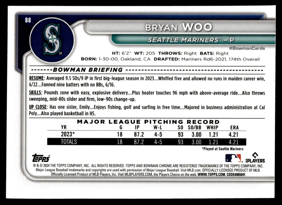 2024 Bowman Chrome #88 Bryan Woo