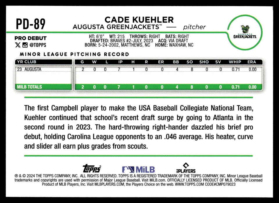 2024 Topps Pro Debut #PD-89 Cade Kuehler