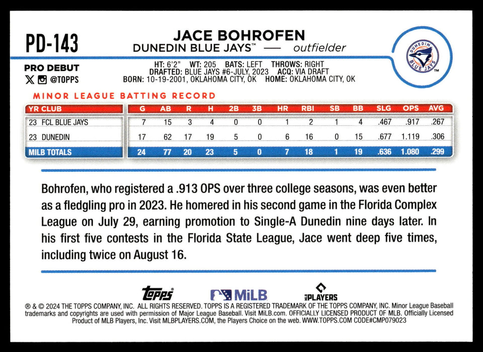 2024 Topps Pro Debut #PD-143 Jace Bohrofen