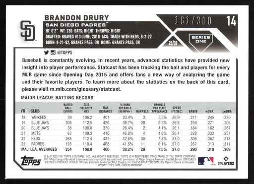 2023 Topps #14 Brandon Drury Advanced Stat #/300