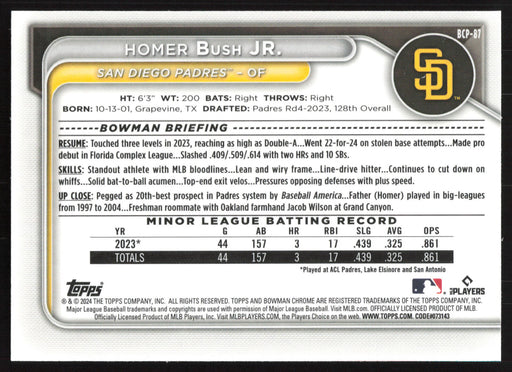 2024 Bowman #BCP-87 Homer Bush Jr. Chrome Prospects