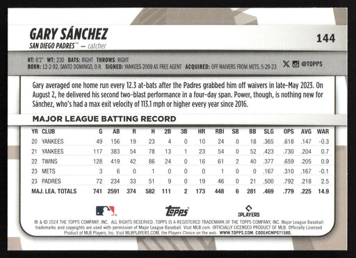 2024 Topps Big League #144 Gary Sánchez