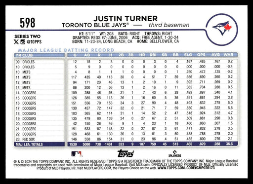 2024 Topps #598 Justin Turner