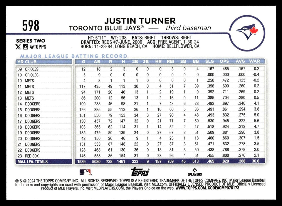 2024 Topps #598 Justin Turner