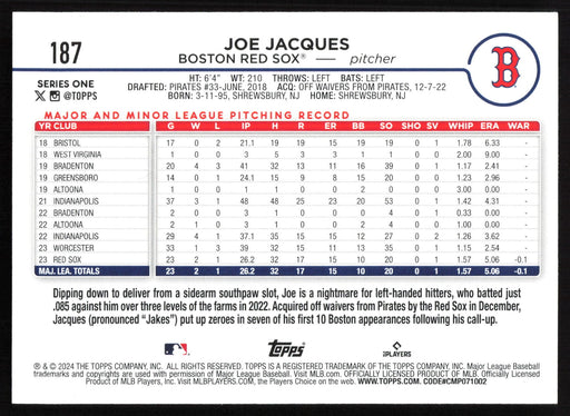 2024 Topps #187 Joe Jacques - 5 Card Player Lot - Rookie Card