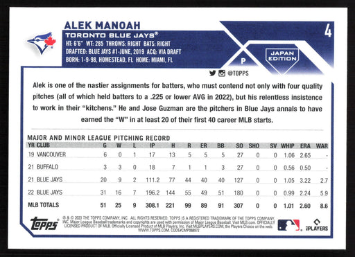 2023 Topps Japan Edition #4 Alek Manoah