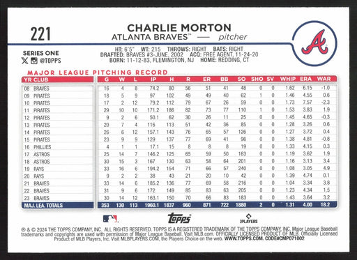 2024 Topps #221 Charlie Morton Royal Blue