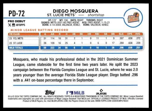 2024 Topps Pro Debut #PD-72 Diego Mosquera