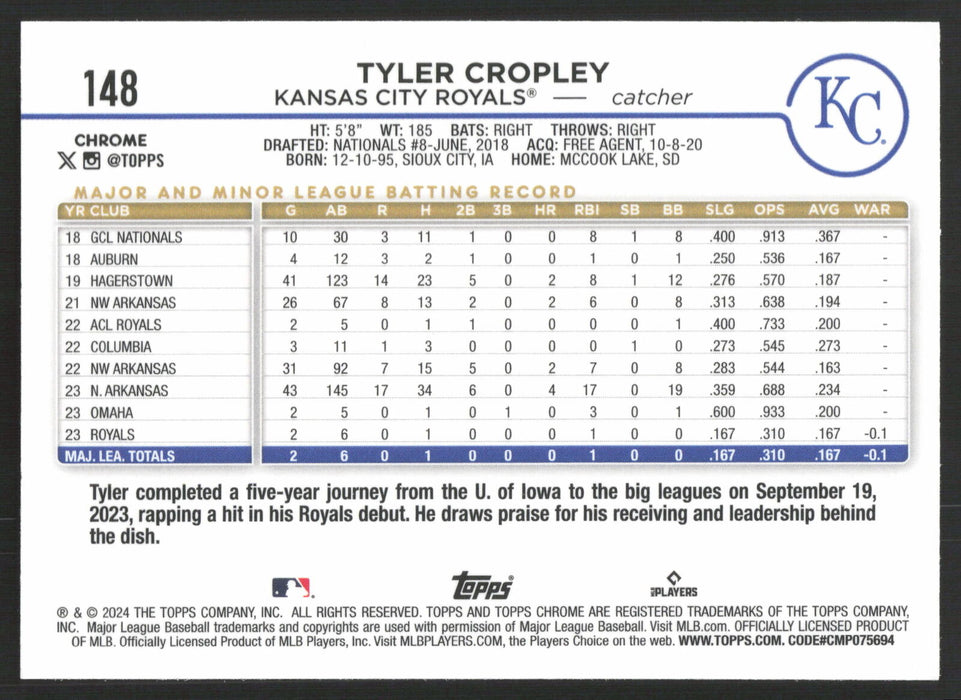 2024 Topps Chrome #148 Tyler Cropley Prism Refractor