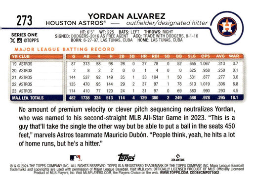 2024 Topps #273 Yordan Alvarez Yellow