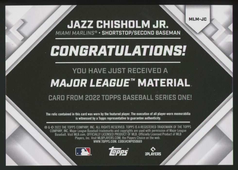 2022 Topps #MLM-JC Jazz Chisholm Jr. Major League Material Relics (Series One)