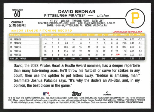 2024 Topps Chrome #60 David Bednar Refractor