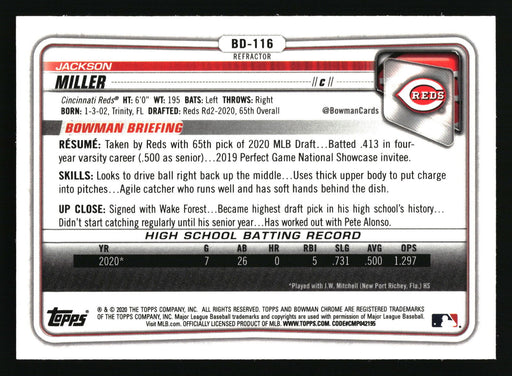 2020 Bowman Draft #BD-116 Jackson Miller Chrome Refractor