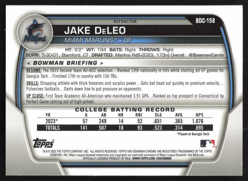 2023 Bowman Draft #BDC-158 Jake DeLeo Chrome Refractor