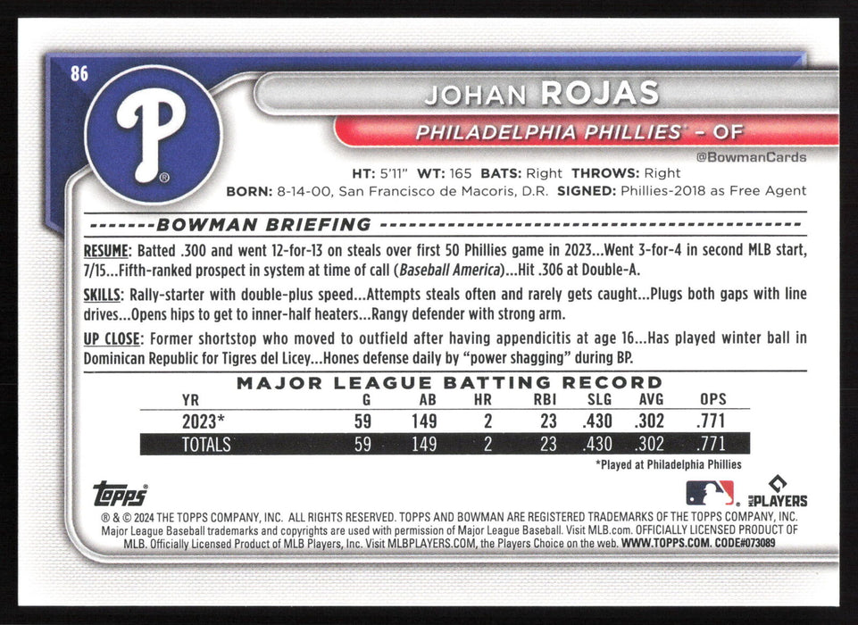 2024 Bowman #86 Johan Rojas