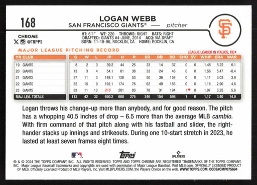 2024 Topps Chrome #168 Logan Webb