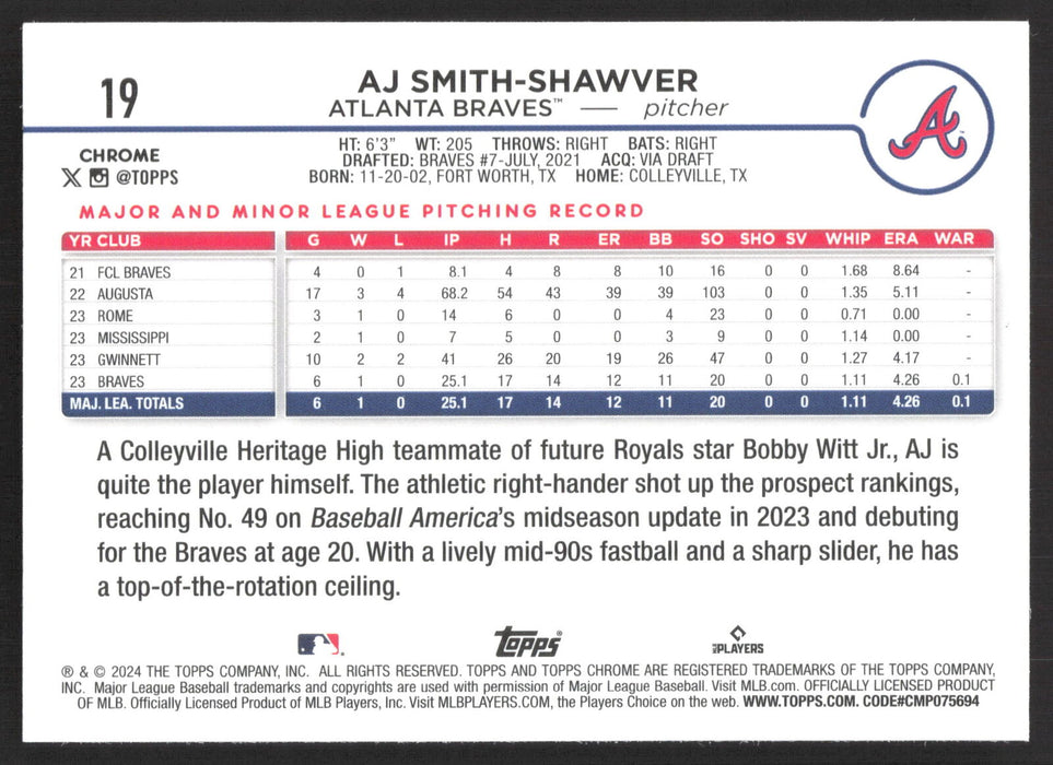 2024 Topps Chrome #19 AJ Smith-Shawver