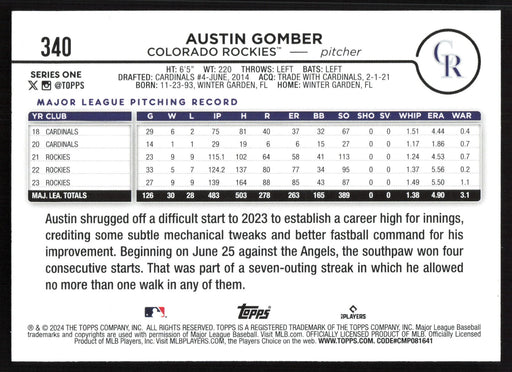 2024 Topps #340 Austin Gomber Holiday