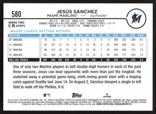 2024 Topps #580 Jesús Sánchez Royal Blue